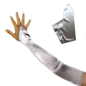 23 Long Silver Fingerless Satin Opera Stretch Bridal Gloves Above the 