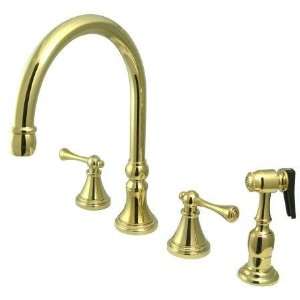   Deck Mount Kitchen Faucet with Brass Sprayer, Polished Brass Home