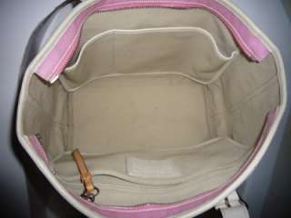 COACH Baby Pink Canvas & White/Tan Leather Hamptons Large Shopper Tote 