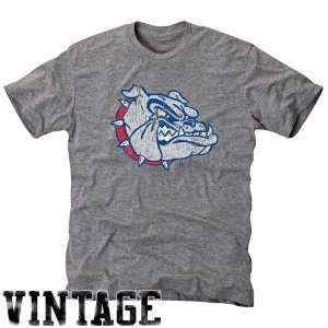  Gonzaga Bulldogs Ash Distressed Logo Vintage Tri Blend T 