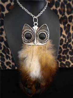 FEATHERED BODY OWL NECKLACE.KITSCH / VINTAGE /QUIRKY  