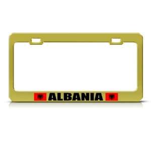 Albania Albanian Flag Gold Country Metal License Plate Frame Tag 