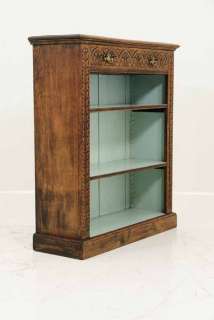 Antique Scottish Carved Tiger Oak Bookcase, Bookshelf With 2 Carved 