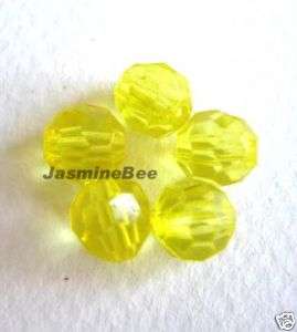100 Faceted Plastic Acrylic Loose Beads, YELLOW 8mm  