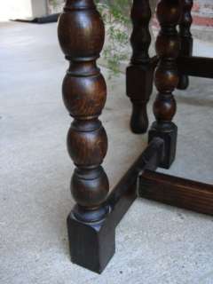 LARGE Antique English Oak Stool Bench Coffee Table w Bobbin Legs 