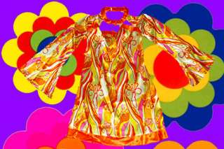 Trompetenärmel AbbA Retro Kleid Revival 70er Jahre 42  