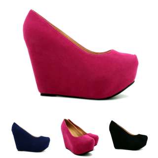   SUEDE STYLE WEDGE HEEL CONCEALED PLATFORM COURT SHOES SIZE  