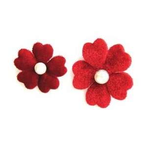  Creative Charms Vintage Velvet Poppies W/Pearls 4/Pkg Red 