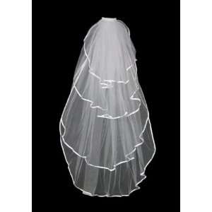 4t White Beautiful Bridal Wedding Veils Fingertip with Ribbon Edge 