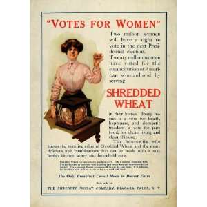  1913 Ad Shredded Wheat Suffragette Woman Voting   Original 
