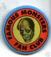 FAMOUS MONSTERS fan club pin pinback button  