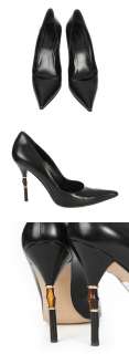 22186 auth GUCCI black leather Pumps Shoes 38C w Bamboo Heel  
