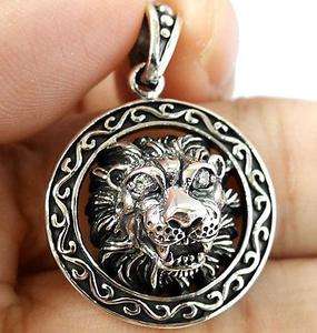 GUARDIAN KING LION CZ STERLING 925 SILVER ROUND PENDANT  
