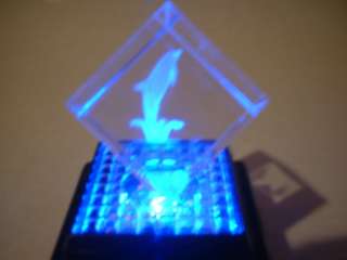 3D Laser Etched Crystal Cube w/Led Color Changing Base Dolphin  