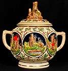   handgemalt punch bowl lidded jar with castles expedited shipping