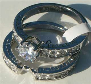 05ctw 2 pcs CZ Cubic Zirconia Bride Engagement Band Wedding Ring set 