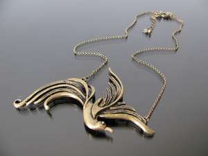 Vintage Art Deco style bronze phoenix bird necklace  