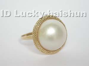 AAAA natural white South Sea Mabe Pearls Rings 14K #8  