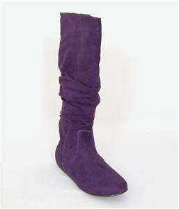 Womens Flats micro Suede Slouch Boots Shoes Knee High  