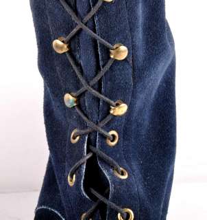 Vintage LAROSE Mod Blue Suede Lace Up Granny Boots 12  