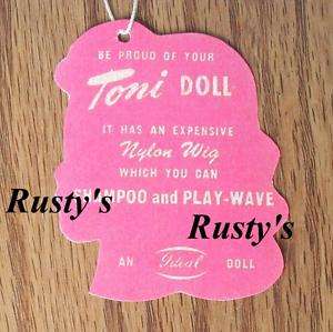 1950s Ideal TONI doll WRIST hang TAG  