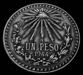 MEXICO 1 RARE 1944 BIG SILVER UN PESO COIN   MEXICAN EAGLE   MEXICANO 