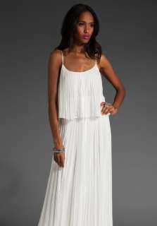 HALSTON HERITAGE Pleated Long Dress in White  