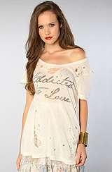 Chaser The Addicted To Love Destroyed Slouchy Tee in Vintage White 