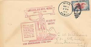   Hawaii 5/20/1936 Air Mail Week King Kamehameha cachet Hawaii cover