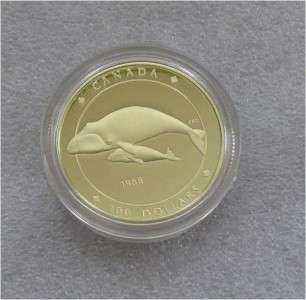 CANADA $100 DOLLARS GOLD COIN, WHALE 1988 PROOF  