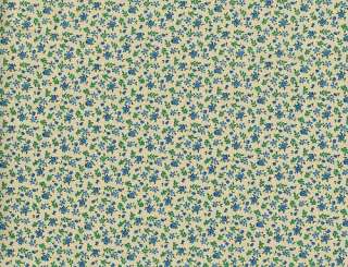  Quilting Fabric Calico Print Fern Floral Blue Beige Brown Tan Green 