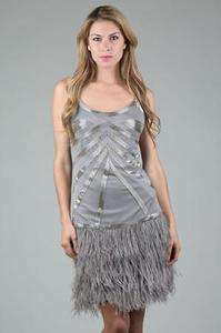 NWT Sue Wong N0180 PLATINUM OSRTRICH feather Cocktail evening prom 