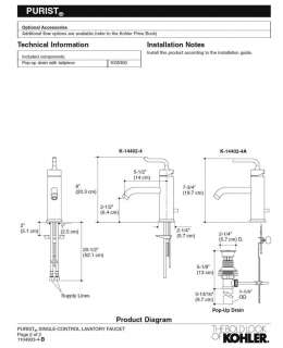 Kohler Purist® K 14402 4 CP Single Lever Lav Faucet NIB  