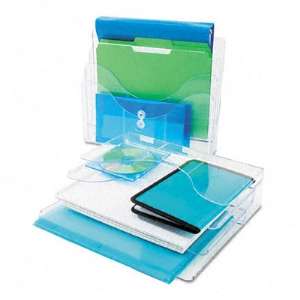 Three Tier Document Organizer, Plastic, 13 3/8 x 3 1/2 x 11 1/2, Clear 