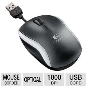 Logitech M125 910 001830 Retractable Compact Corded USB Mouse   Silver 