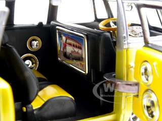   scale diecast car model of volkswagen van samba yellow grey all stars