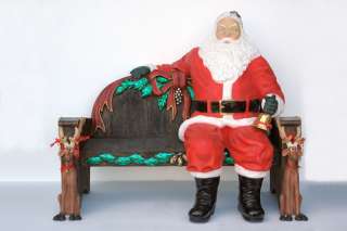 SANTA CLAUS SITTING ON CHRISTMAS BENCH STATUE LIFE SIZE  