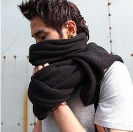 Men Fashion Korean Faux Cashmere Warm Soft Scarf Black  