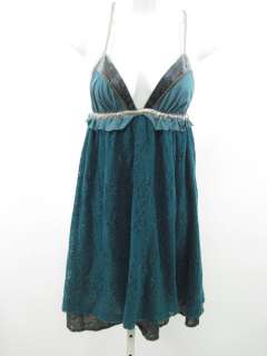 DESIGNER Blue Crochet Metallic Spaghetti Strap Dress S  