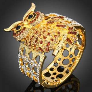 ARINNA Swarovski Crystals owl gold GP Bangle Bracelet  