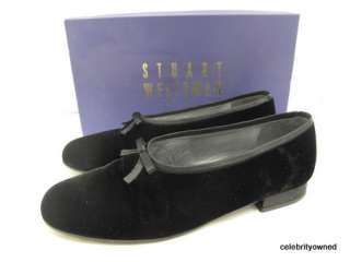 Stuart Weitzman Black Velvet Bow Flats 7.5 B  
