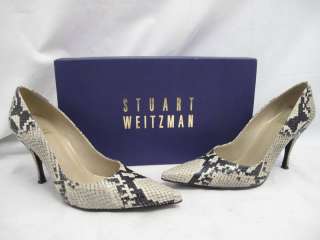 Stuart Weitzman Black/Beige Snakeskin Pointed Toe Pump Heels 6 M 