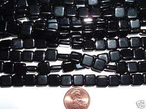 AL257 CZECH 9mm Flat SQUARE Glass Beads OPAQUE BLACK 25  