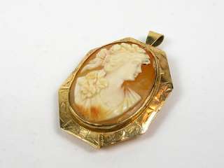   Victorian 1890s Carved Shell Cameo 10k Y Gold Pin Pendant 7.4g  