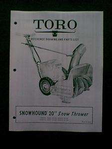 TORO SNOWHOUND 20 SNOWTHROWER PARTS MANUAL 1  