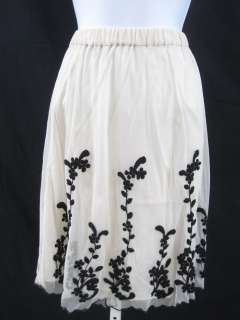 DESIGNER Cream Knee Length Embroidered Floral Skirt M  