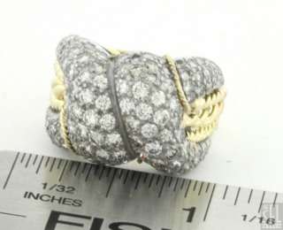 HEAVY 18K 2 TONE GOLD 4.15CT VS2/G DIAMOND CLUSTER CABLE COCKTAIL RING 