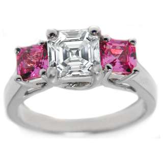48 Carat Asscher Cut Diamond Pink Sapphire Ring F  