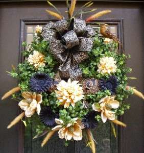 Summer Wreath Elegant Black & Gold Damask Floral Fall Door Designer 