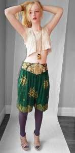Vtg 80s Ethnic SEQUIN BEADED Trophy GOLD Silkscreen Skort Short Skirt 